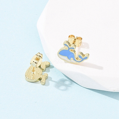 Brass Enamel Stud Earrings LS-EJEW-B152-01G-03-1