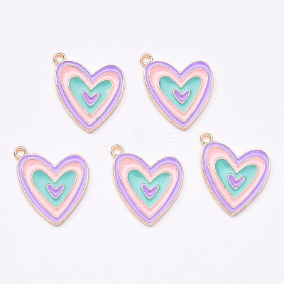 Light Gold Plated Alloy Enamel Pendants ENAM-R136-50-1