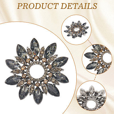 Flower Alloy Rhinestone Brooches for Backpack Clothes JEWB-WH20011-02B-1