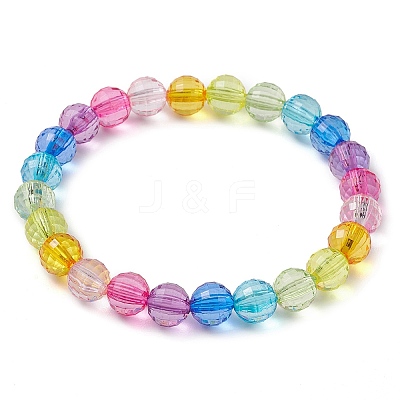 7.5mm Faceted Round Transparent Acrylic Beaded Stretch Bracelets BJEW-JB10249-01-1