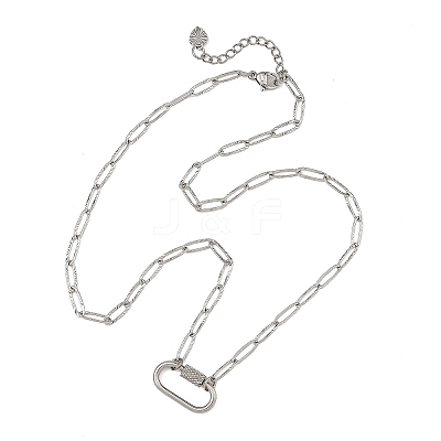 304 Stainless Steel Oval Screw Carabiner Lock Pendant Textured Paperclip Chain Necklaces NJEW-JN06576-01-1