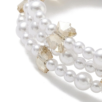Glass & ABS Plastic Imitation Pearl Beaded Multi-srand Bracelets BJEW-JB12321-02-1