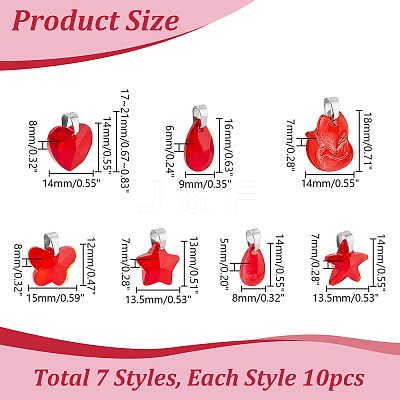 70Pcs 7 Styles Transparent Glass Pendants PALLOY-PH01663-1