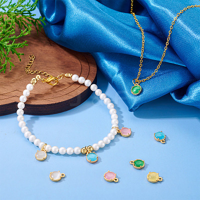 5Pcs 5 Colors Flat Round Brass Charms KK-TADJ0001-12-1