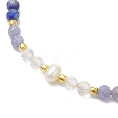 Adjustable Natural Lapis Lazuli & Quartz Crystal & Tanzanite Braided Bead Bracelets for Women BJEW-JB11619-04-1