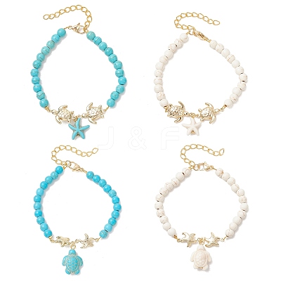 304 Stainless Steel & Synthetic Turquoise Charm Bracelets BJEW-JB14065-1