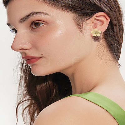 1 Pair Spray Painted Zinc Alloy Resin Dangle Stud Earrings EJEW-LP0007-043B-1