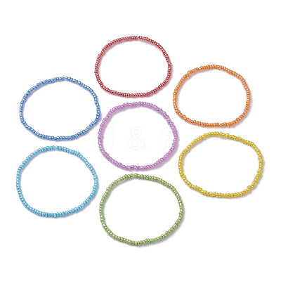7 PCS Rainbow Style Glass Seed Beads Bracelets for Women BJEW-JB10067-1