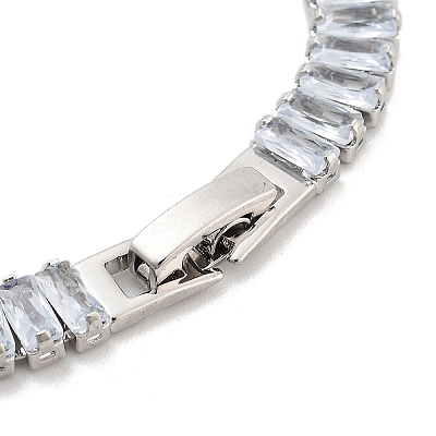 Brass Pave Clear Cubic Zirconia Rectangle Link Bracelets BJEW-B094-11B-P-1