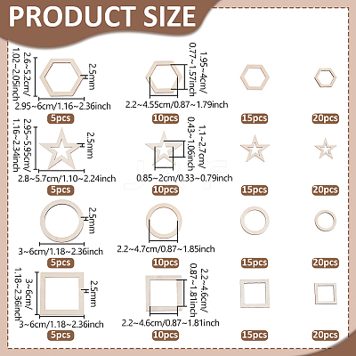 200Pcs 16 Styles Wood Sheets WOOD-PH0003-95-1