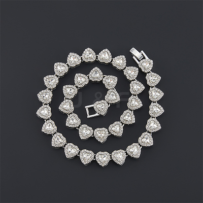 1Pc Heart Zinc Alloy Crystal Rhinestone Cup Chain Tennis Necklaces for Women NJEW-SP0001-06P-1