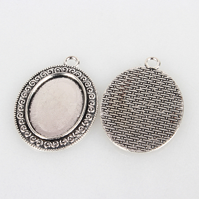 Tibetan Style Alloy Pendant Cabochon Settings X-TIBEP-N003-26AS-1