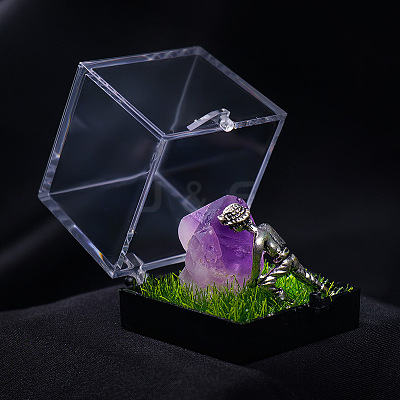 Natural Amethyst Cluster & Miner Modeling Mineral Specimen Box PW-WG43597-07-1