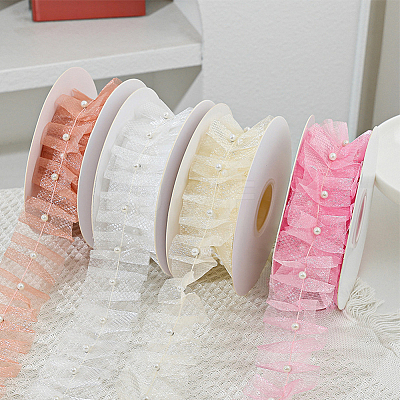 Polyester with Plastic Pearl Bead Wrinkle Ribbon OCOR-WH20003-63B-1
