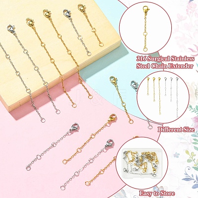 2 Bags 2 Colors 316 Surgical Stainless Steel Chain Extender STAS-CJ0002-82-1