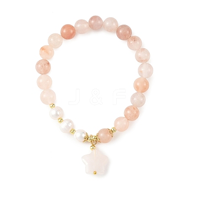 Natural Peach Blossom Pink Persian Jade & Natural Cultured Freshwater Pearl Beads Stretch Bracelets for Women BJEW-JB14193-1