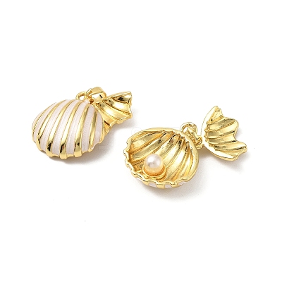 Brass Enamel Pearl Pendants KK-G533-16G-01-1