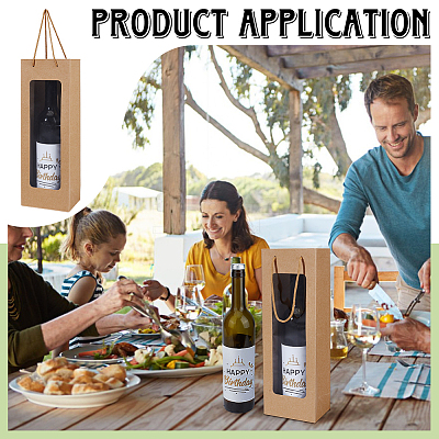 Rectangle Paper Bouquet & Wine Packaging Bags with Rope Handles and Visible Window ABAG-WH0072-001-1
