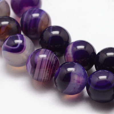 Natural Striped Agate/Banded Agate Bead Strands X-G-K166-13-10mm-04-1