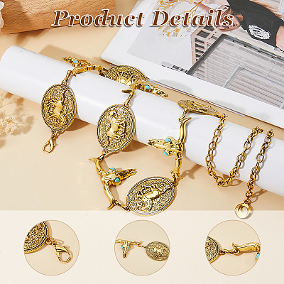 1Pc Tibetan Style Alloy Oval & Cattle Skull Head Link Chain Waist Belly Body Chains for Women AJEW-DC0003-23AG-1