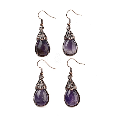 Natural Amethyst Teardrop Dangle Earrings EJEW-B055-01R-21-1