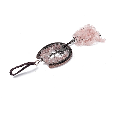 Natural Rose Quartz Chip Tree of Life Pendants Decoration G-F733-06B-1