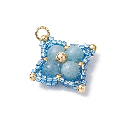 Natural & Synthetic Mixed Gemstone & Glass Seed Beaded Star Pendants PALLOY-MZ00691-1
