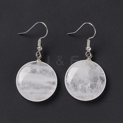 Natural Quartz Crystal Flat Round Dangle Earrings EJEW-D188-03P-02-1