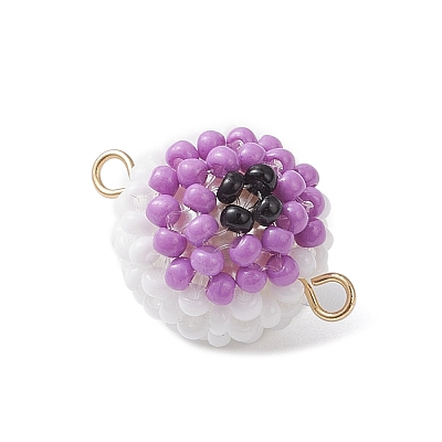 Halloween Glass Peal & Glass Seed Beaded Round Eye Links Connector Charms PALLOY-MZ00948-06-1