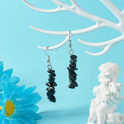 Natural Obsidian Chip Beads Dangle Earrings EJEW-JE04649-10-1
