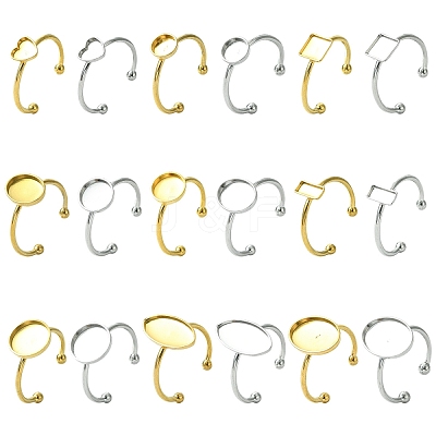 9Pcs 9 Styles Ion Plating(IP) 304 Stainless Steel Open Cuff Ring Components STAS-YW0003-18G-1