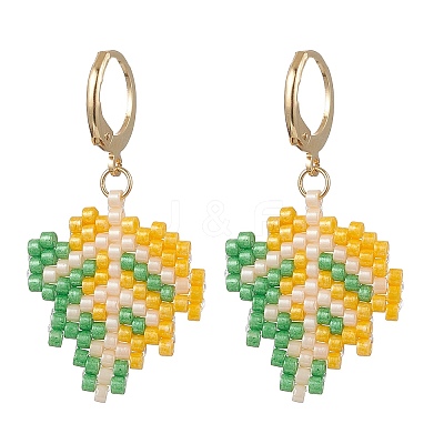 304 Stainless Steel Glass Seed Beads Leaf Hoop Earring & Stud Earring Sets EJEW-MZ00536-1