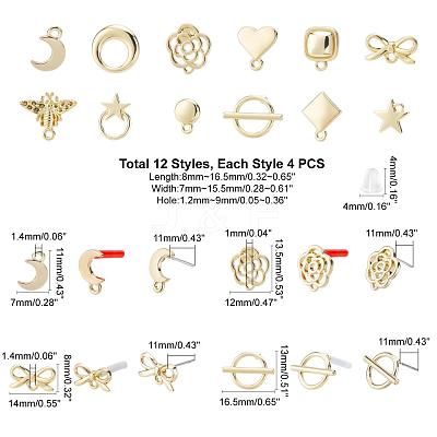 48Pcs Heart & Star & Moon & Geometry Alloy Stud Earring Findings PALLOY-PH0001-83LG-1