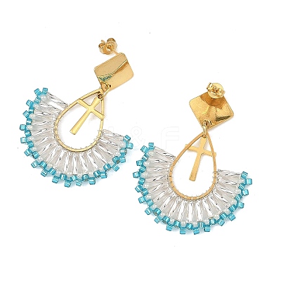 304 Stainless Steel with Glass Seed Beads Hoop Dangle Earrings EJEW-MZ00824-1