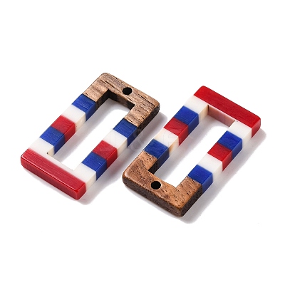 Independence Day Opaque Striped Resin & Walnut Wood Pendants RESI-U010-02L-1