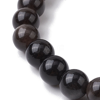 Natural Silver Obsidian Round Beaded Stretch Bracelets BJEW-JB11042-1