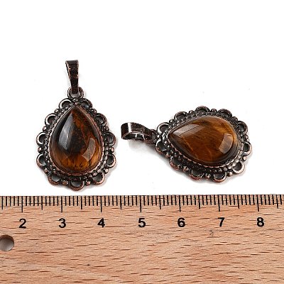 Natural Tiger Eye Teardrop Pendants G-K363-01R-03-1