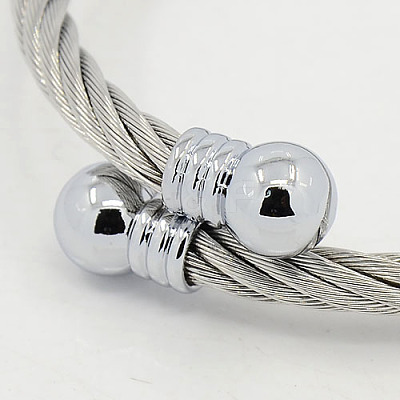 Trendy Men 304 Stainless Steel Torque Bangles BJEW-L087-01-1