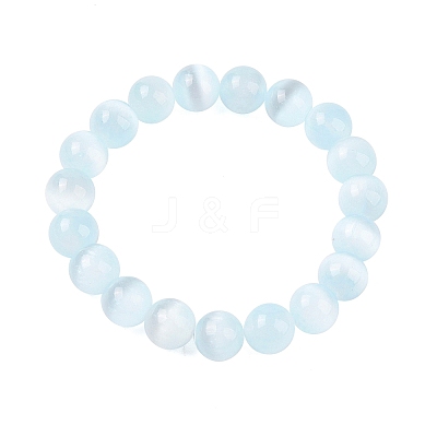 Round Natural Selenite Beaded Stretch Bracelets BJEW-L694-002B-01-1