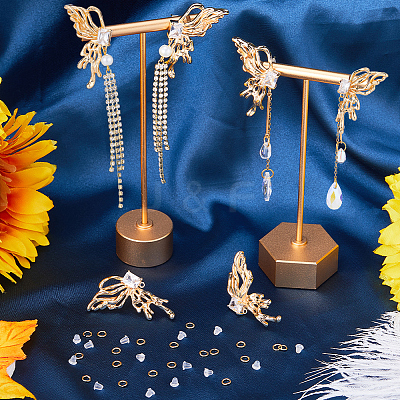4Pcs 2 Style Brass Pave Clear Cubic Zirconia Butterfly Stud Earring Findings DIY-CN0002-73-1