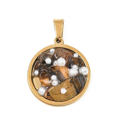 Natural Tiger Eye Chip and Plastic Pearl Pendants GG-CBA82D7-01G-04-1