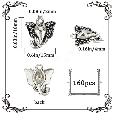 160Pcs Tibetan Style Zinc Alloy Elephant Head Charms FIND-SC0007-97-1