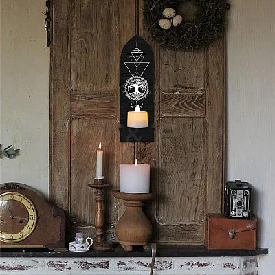 Boho Style Wall Mounted Wood Candle Holder Stand AJEW-WH0378-005-1
