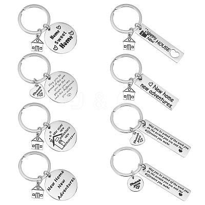 8Pcs 8 Style 304 Stainless Steel Lettering Keychains KEYC-PH0001-57-1
