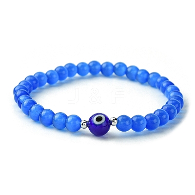 Cat Eye & Evil Eye Lampwork Beaded Stretch Bracelet BJEW-JB09803-1