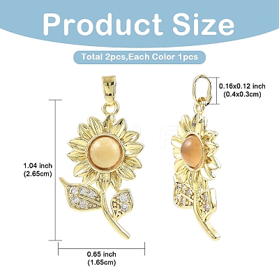 2Pcs 2 Colors Brass Micro Pave Cubic Zirconia with Resin Pendants KK-YW0004-47-1