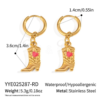 304 Stainless Steel Shoes with Heart Hoop Earrings KC5078-8-1