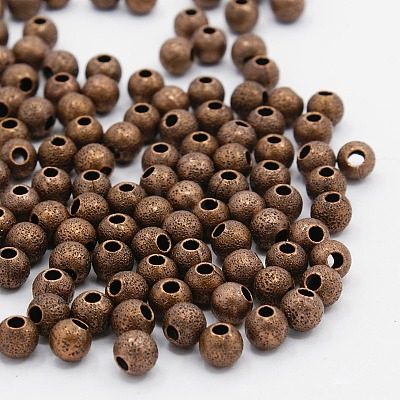 6MM Red Copper Round Spacer Brass Textured beads X-EC248-NFR-1