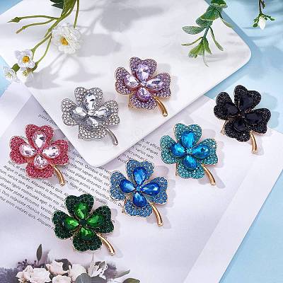 Cubic Zirconia Clover Brooch Pin JBR105F-1