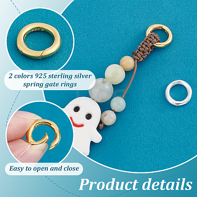 2Pcs 2 Colors 925 Sterling Silver Spring Gate Rings FIND-PH0022-62-1